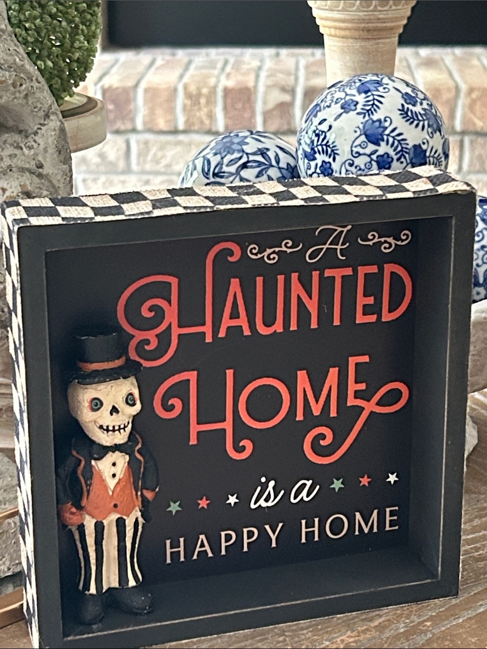NEW! Vintage Inspired Retro Halloween Skeleton Haunted Home Wood Shadow Box